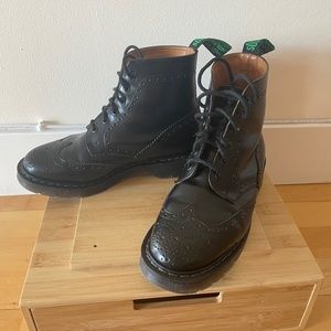 Solovair Black Hi-Shine 6 Eye Brogue Boot